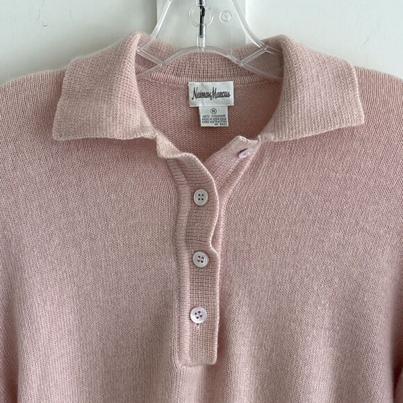 VTG VGUC Neiman Marcus Cashmere Sweater Womens Pink Polo Collared M - Picture 5 of 9